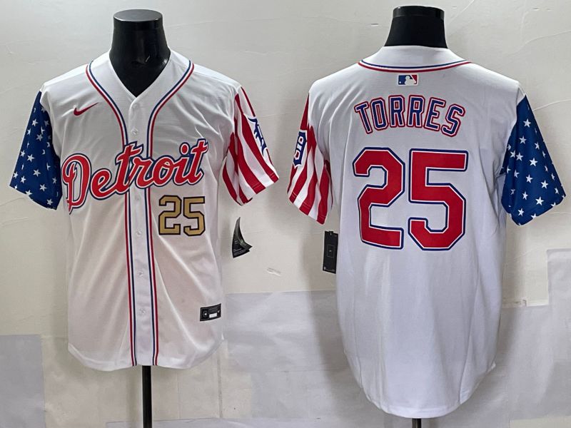 Men Detroit Tigers #25 Torres White National Flags 2025 Nike MLB Jersey style 1